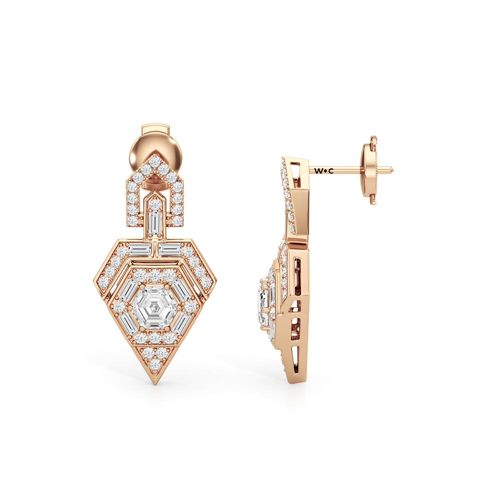 The Ziggurat Earrings with 18KT Rose Gold / Lab / 2 Cut Diamond in 14KT Rose Gold / Lab / 2 view 7
