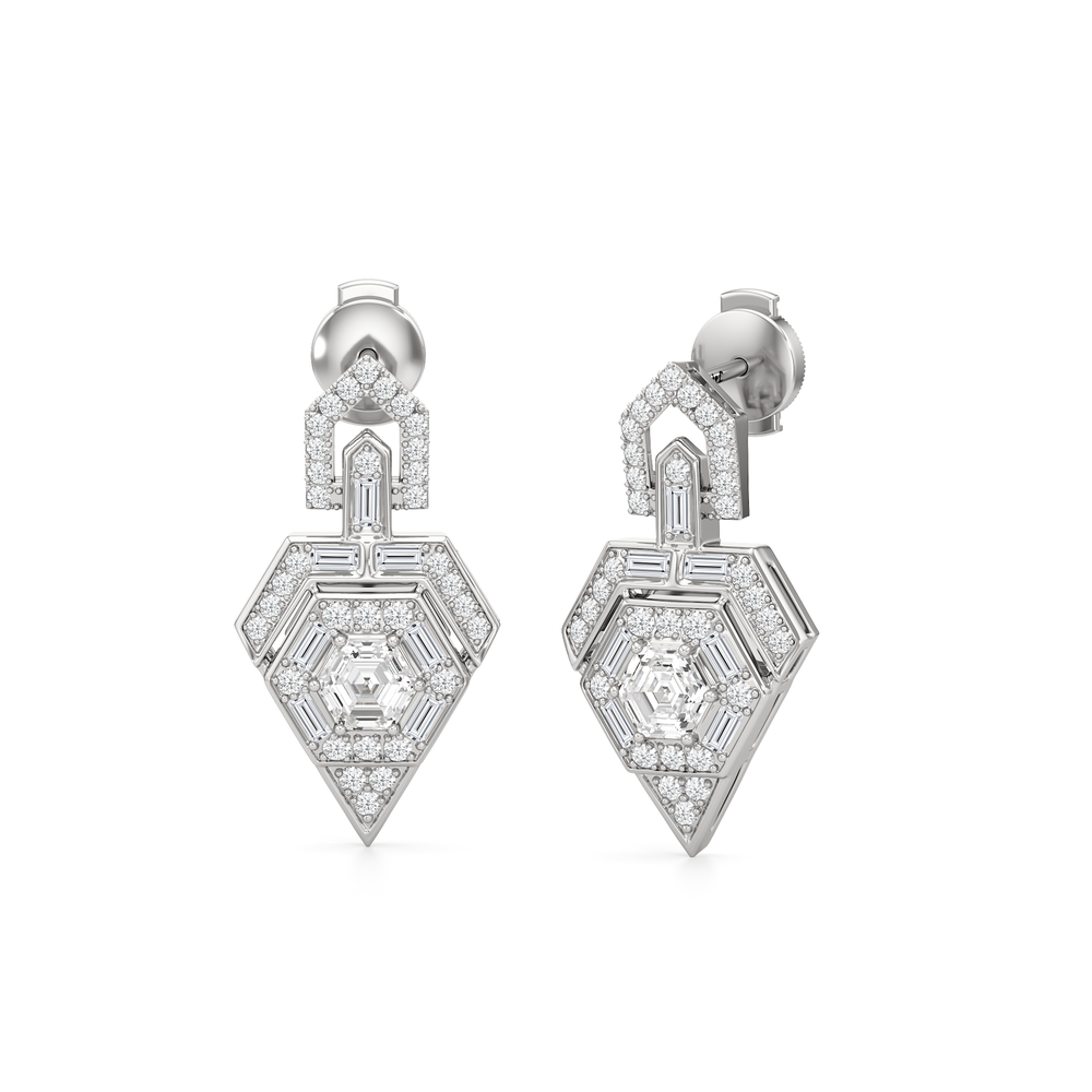 The Ziggurat Earrings with Platinum / Lab / 2 Cut Diamond in 14KT Platinum / Lab / 2 view 2
