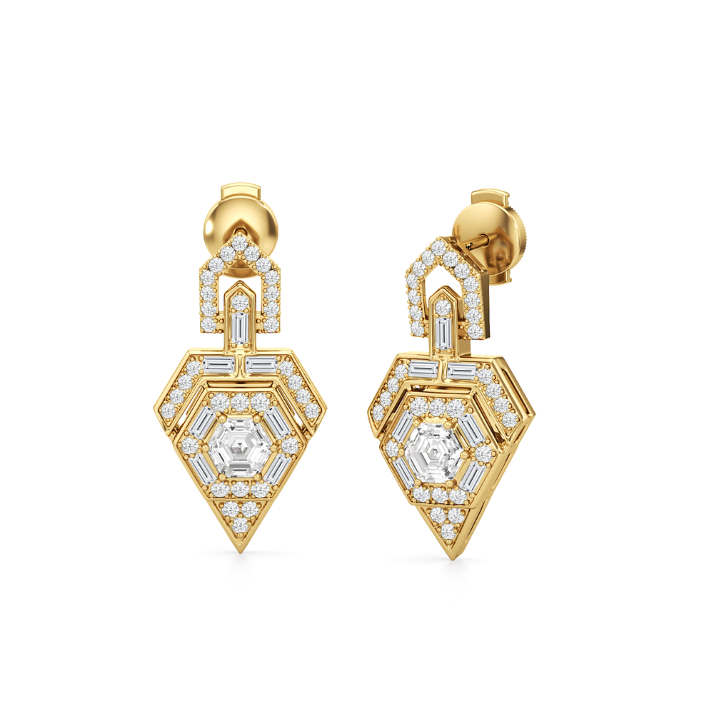The Ziggurat Earrings with 18KT Yellow Gold / Lab / 2 Cut Diamond in 14KT Yellow Gold / Lab / 2 view 2
