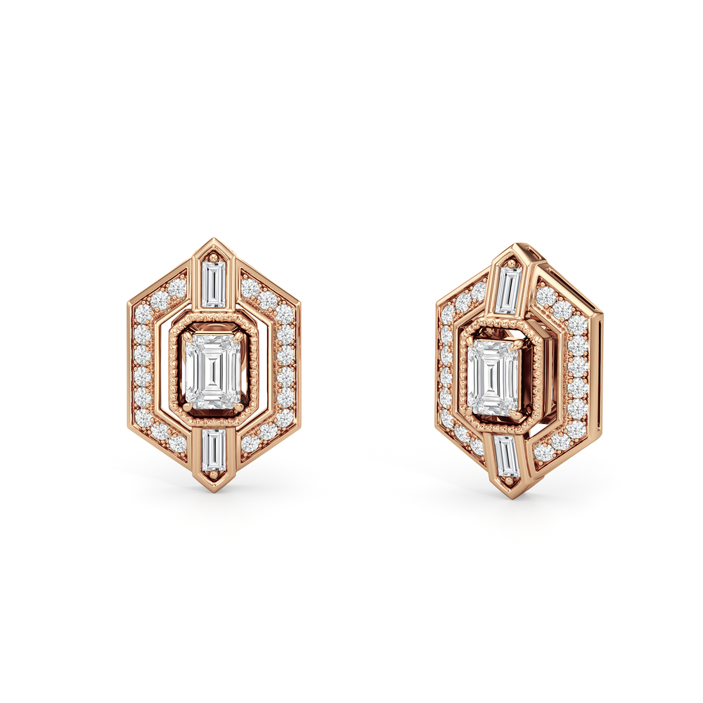 The Wiltern Earrings with 18KT Rose Gold / Lab / 1 1/10 Cut Diamond in 14KT Rose Gold / Lab / 1 1/10 view 2
