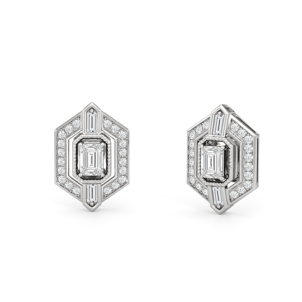 The Wiltern Earrings with 18KT White Gold / Lab / 1 1/10 Cut Diamond in 14KT White Gold / Lab / 1 1/10 view 2
