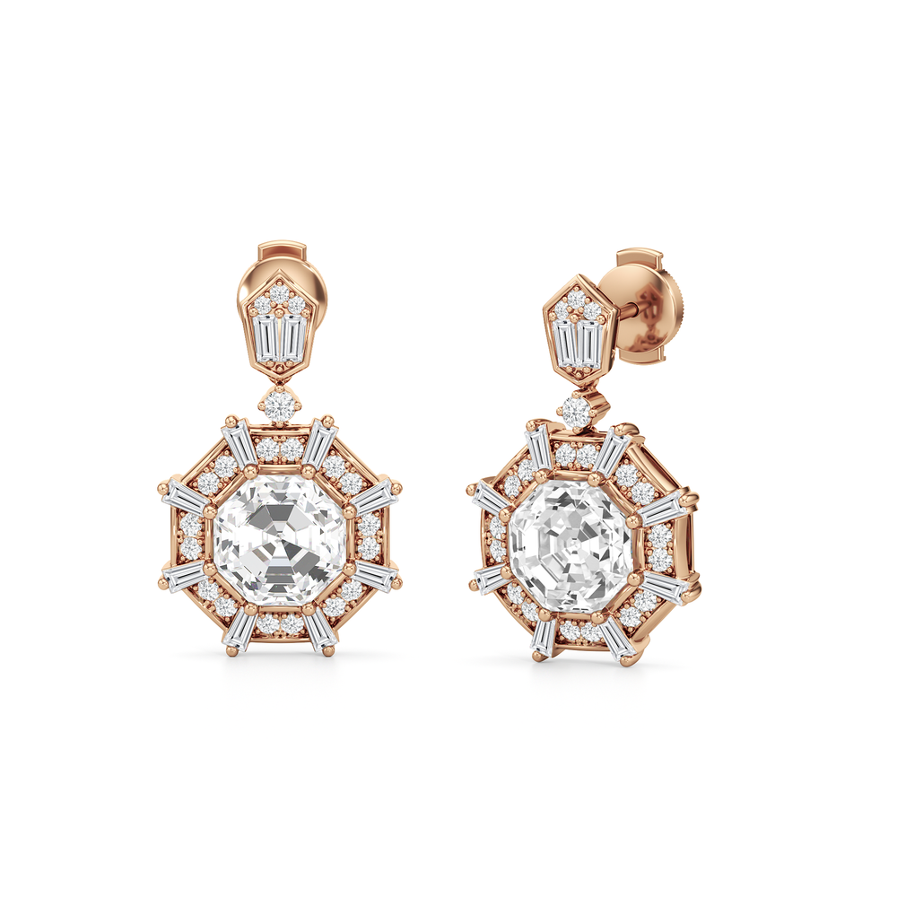 The Allison Earrings with 18KT Rose Gold / Lab / 4 9/10 Cut Diamond in 14KT Rose Gold / Lab / 4 9/10 view 2
