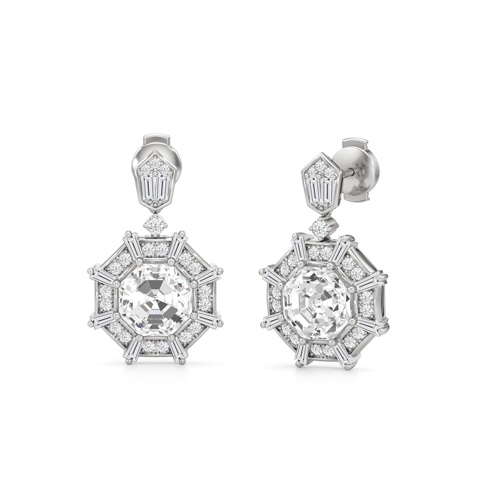 The Allison Earrings with 18KT White Gold / Lab / 4 9/10 Cut Diamond in 14KT White Gold / Lab / 4 9/10 view 2
