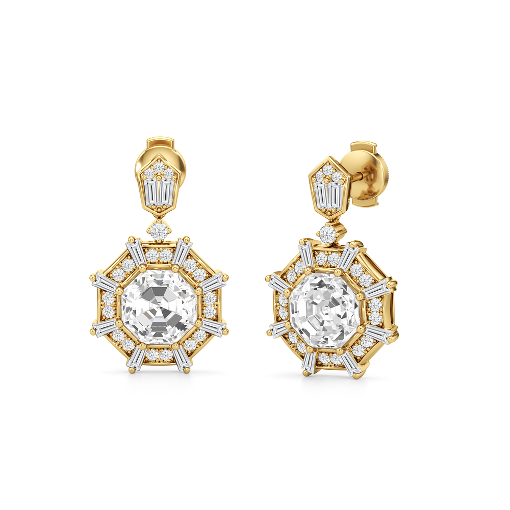 The Allison Earrings with 18KT Yellow Gold / Lab / 4 9/10 Cut Diamond in 14KT Yellow Gold / Lab / 4 9/10 view 2
