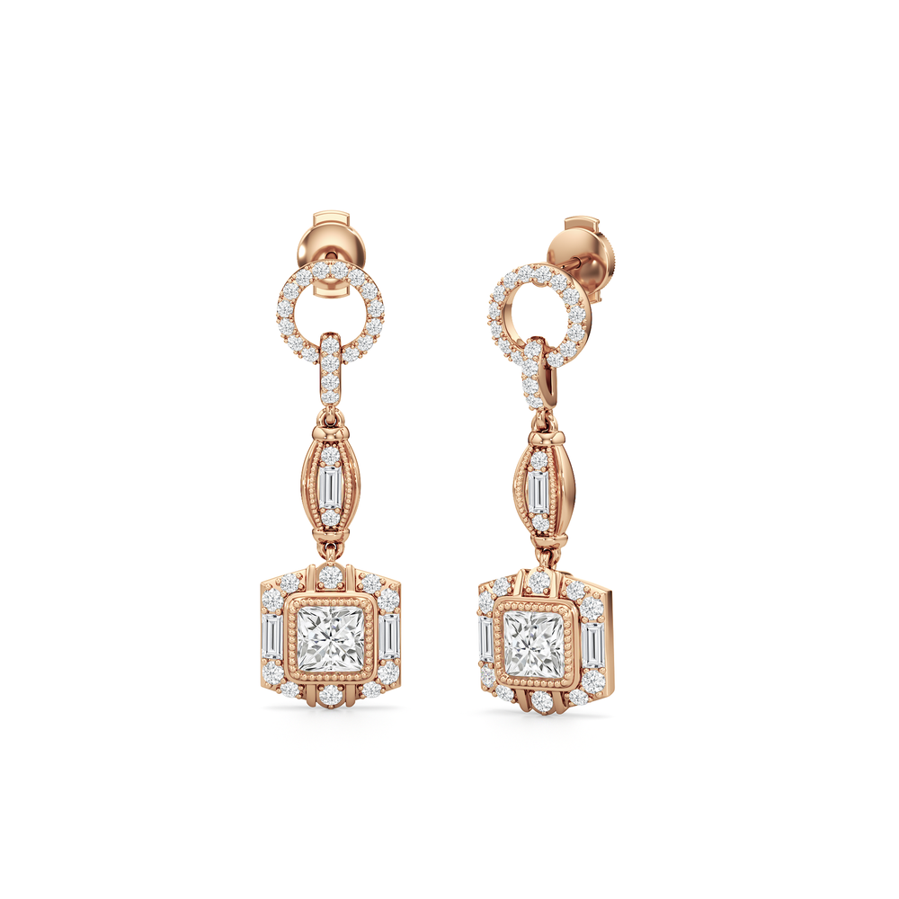 The Napier Earrings with 18KT Rose Gold / Lab / 4 Cut Diamond in 14KT Rose Gold / Lab / 4 view 2
