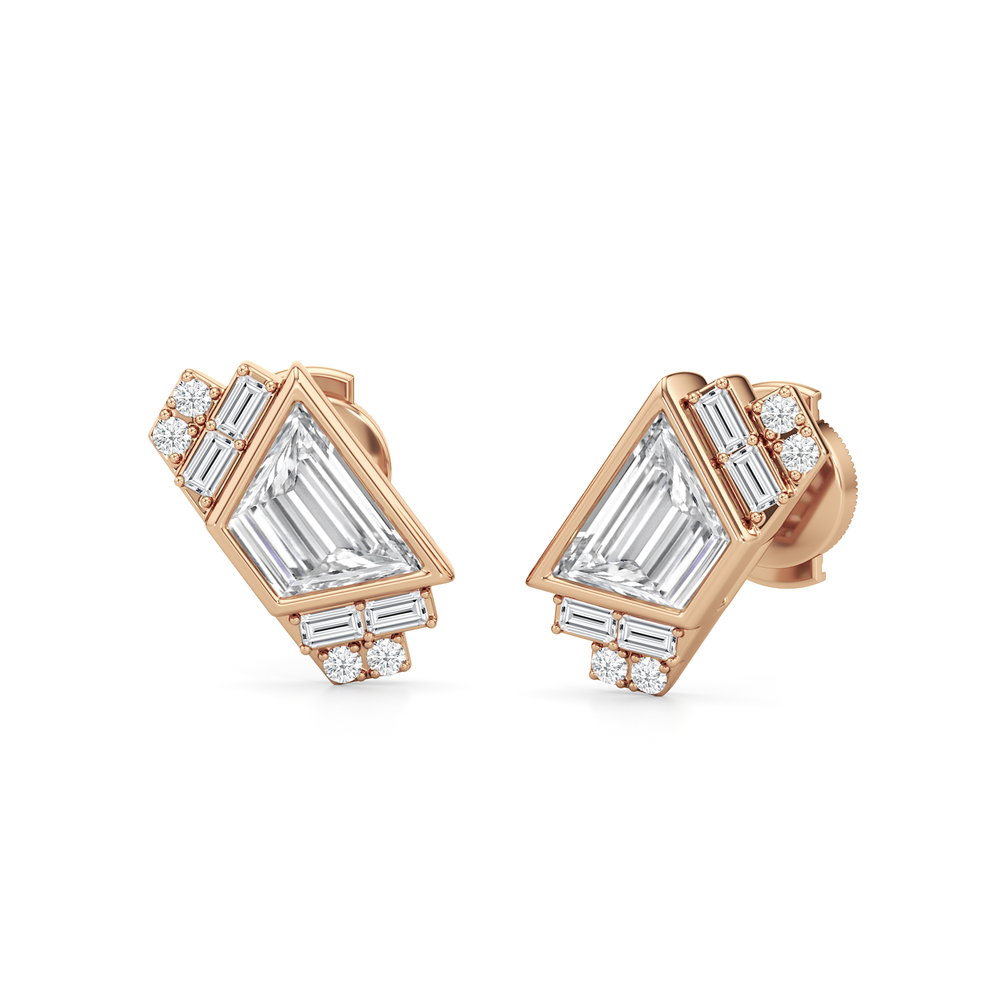 The Marquee Earrings with 18KT Rose Gold / Lab / 2 1/10 Cut Diamond in 14KT Rose Gold / Lab / 2 1/10 view 2
