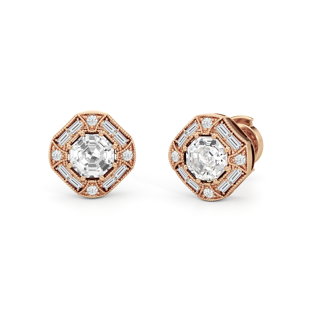 The Liberty Earrings with 18KT Rose Gold / Lab / 2 Cut Diamond in 14KT Rose Gold / Lab / 2 view 2
