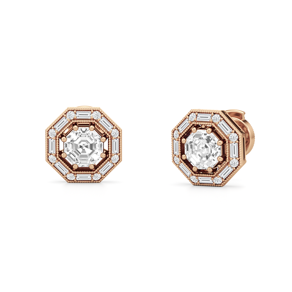 The Octa Earrings with 18KT Rose Gold / Lab / 1 3/4 Cut Diamond in 14KT Rose Gold / Lab / 1 3/4 view 2
