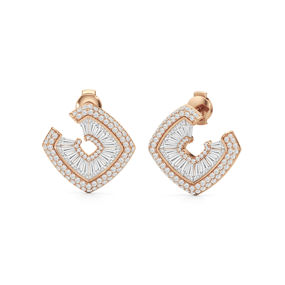 The Streamline Moderne Earrings with 18KT Rose Gold / Lab / 4 1/4 Cut Diamond in 14KT Rose Gold / Lab / 4 1/4 view 2
