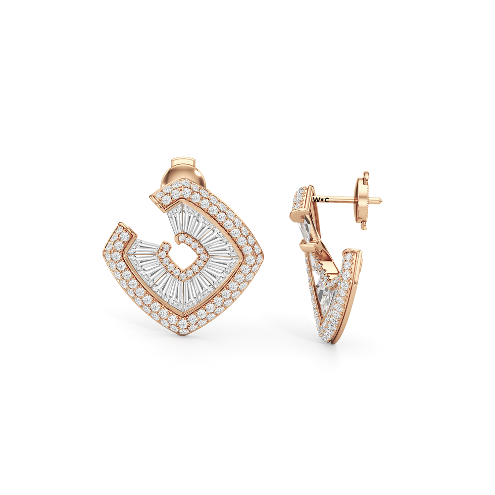 The Streamline Moderne Earrings with 18KT Rose Gold / Lab / 4 1/4 Cut Diamond in 14KT Rose Gold / Lab / 4 1/4 view 7
