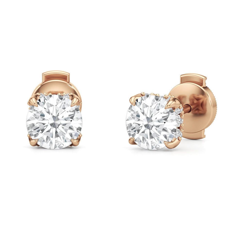 The Cassatt Round Solitaire Studs with 18KT Rose Gold / Lab / 2 1/4 Cut Diamond in 14KT Rose Gold / Lab / 2 1/4 view 2
