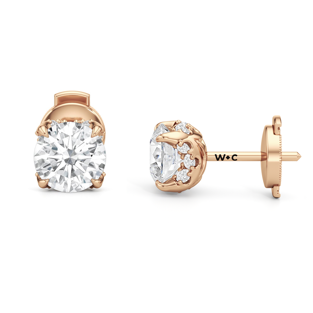 The Atrium Round Solitaire Studs with 18KT Rose Gold / Lab / 2 1/4 Cut Diamond in 14KT Rose Gold / Lab / 2 1/4 view 4
