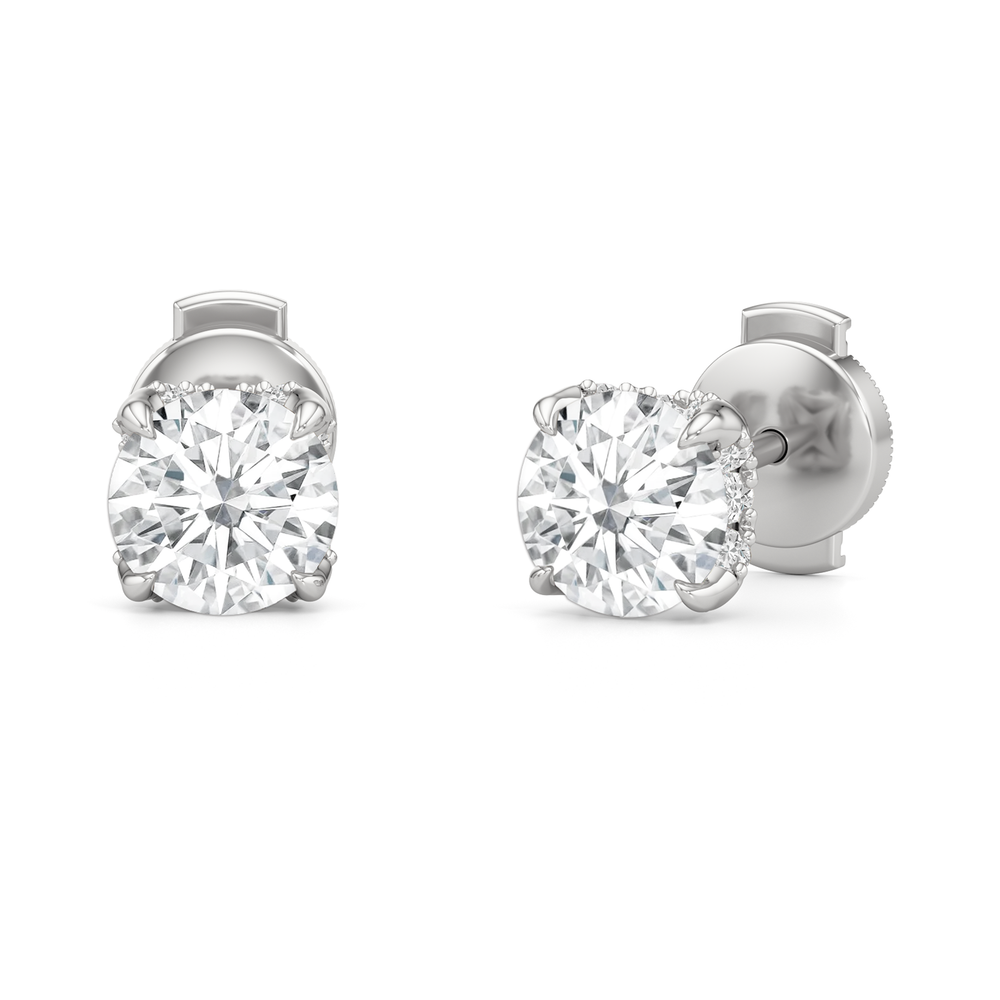 The Cassatt Round Solitaire Studs with Platinum / Lab / 2 1/4 Cut Diamond in 14KT Platinum / Lab / 2 1/4 view 2
