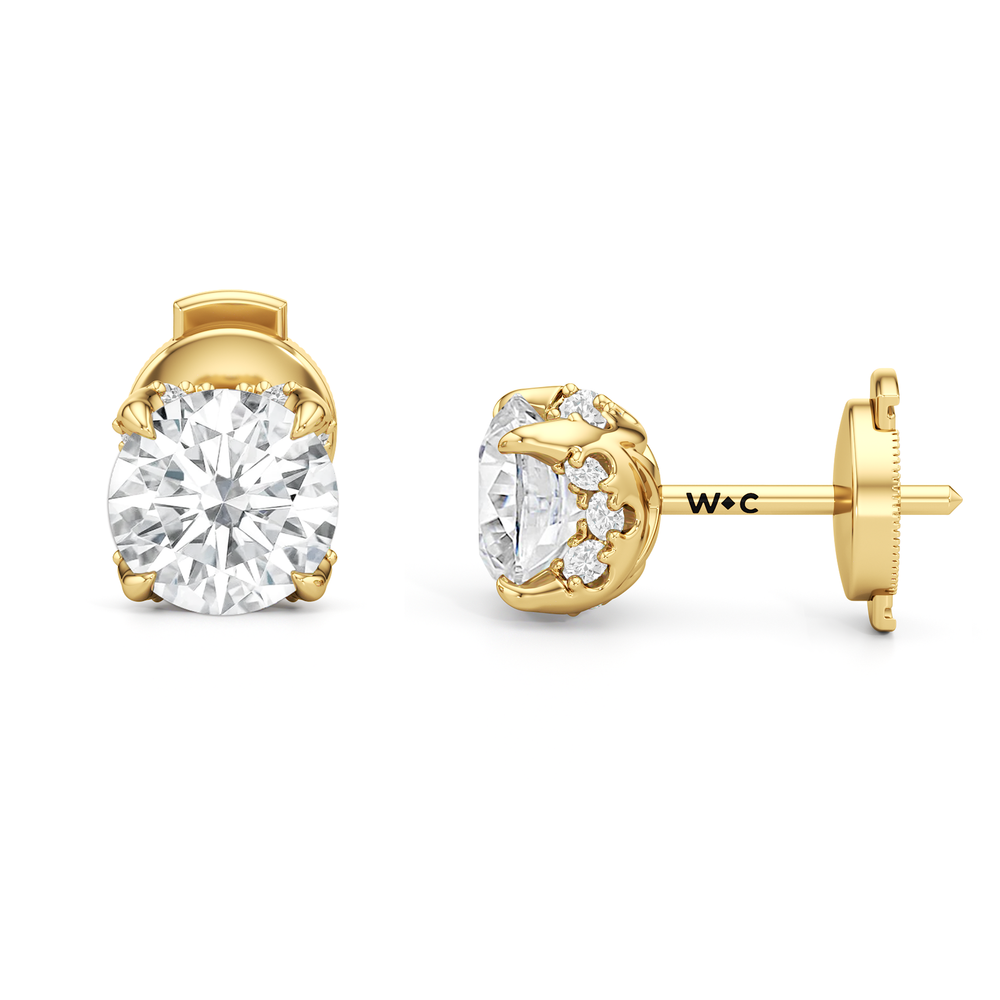 The Atrium Round Solitaire Studs with 18KT Yellow Gold / Lab / 2 1/4 Cut Diamond in 14KT Yellow Gold / Lab / 2 1/4 view 4
