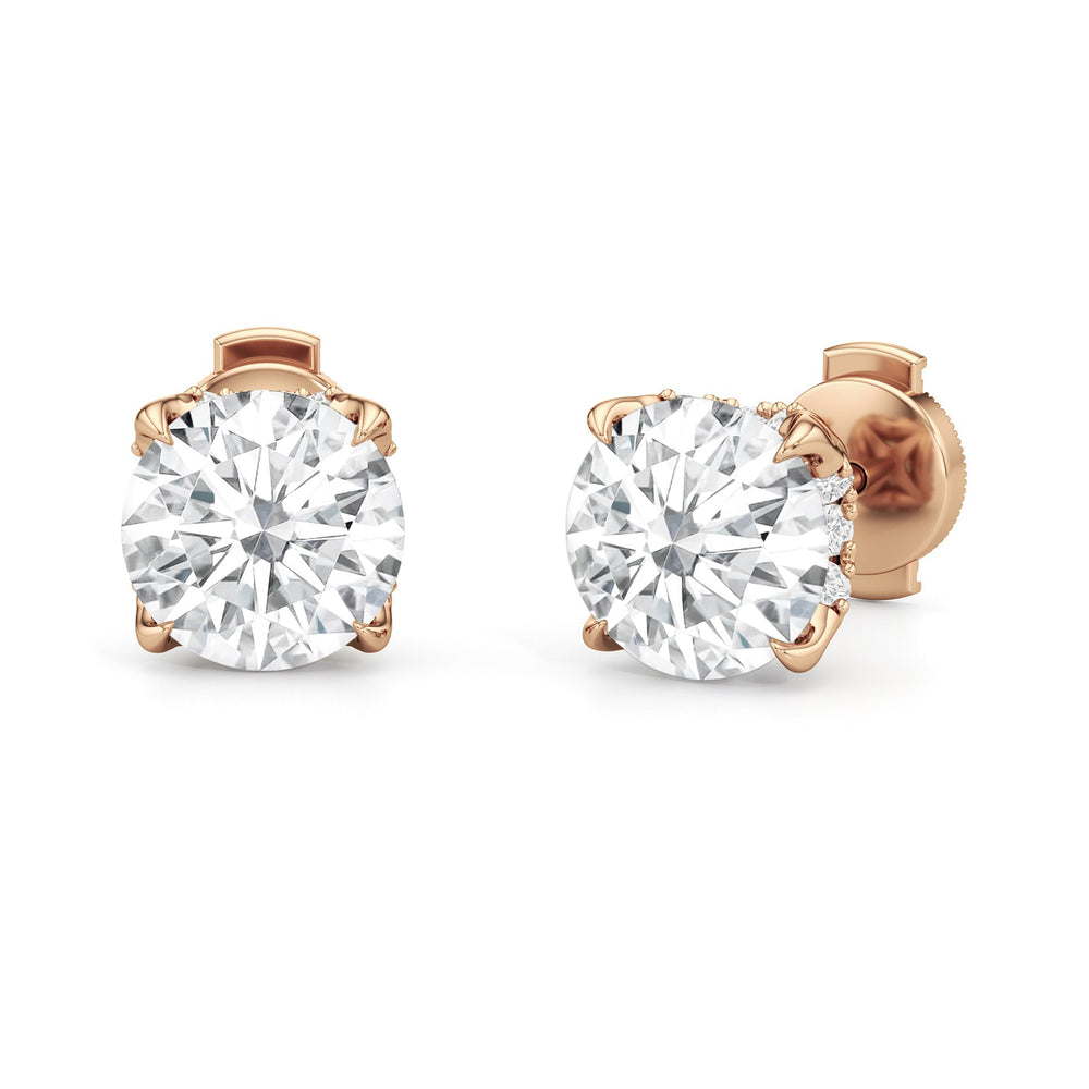 The Cassatt Round Solitaire Studs with 18KT Rose Gold / Lab / 4 1/3 Cut Diamond in 14KT Rose Gold / Lab / 4 1/3 view 2
