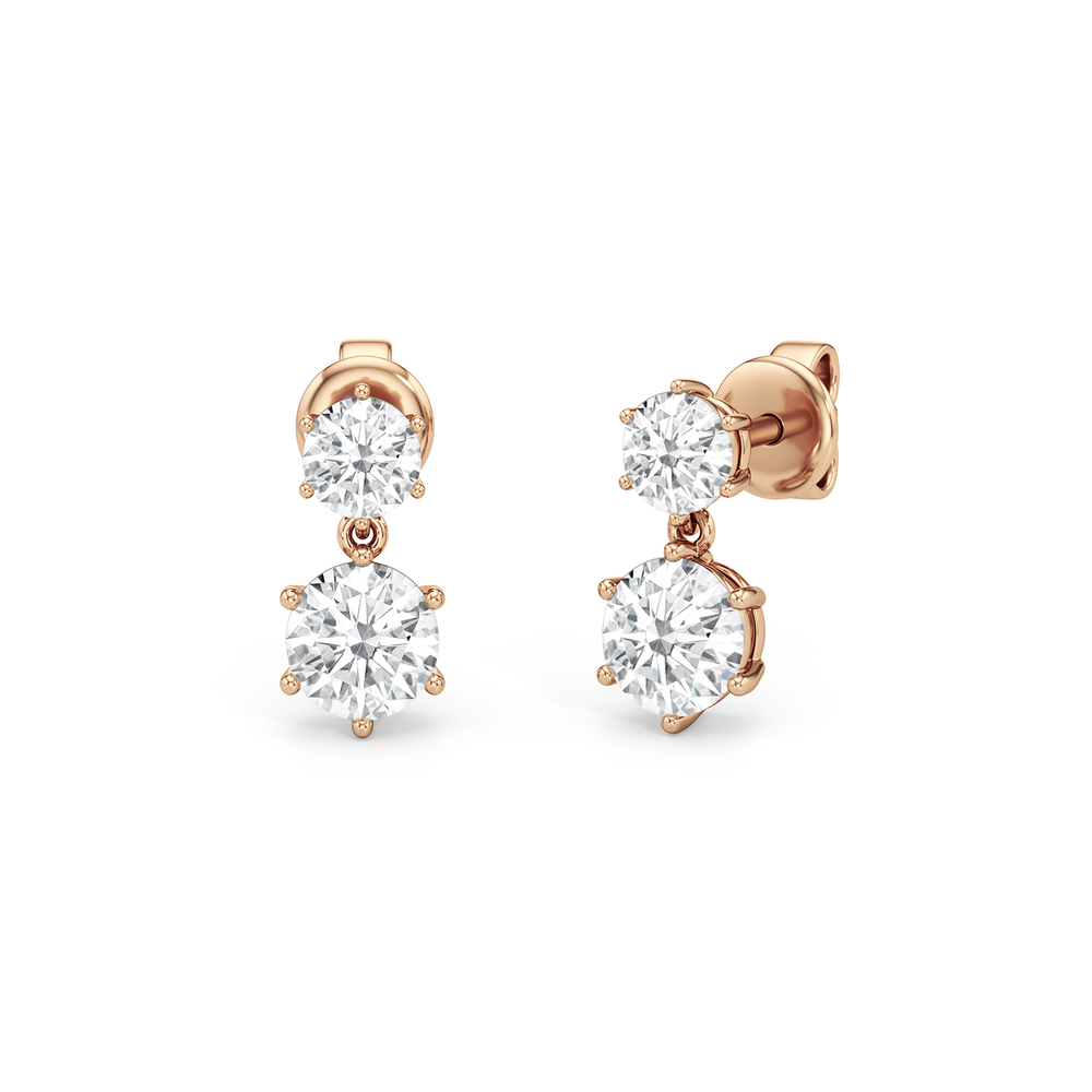 Diamond Duo Stud Earrings with 14KT Rose Gold / Lab / 1 Cut Diamond in 14KT Rose Gold / Lab / 1 view 1
