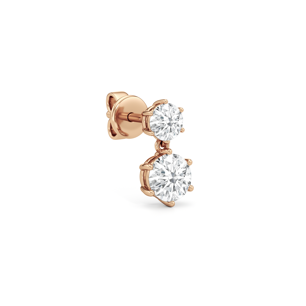 Diamond Duo Stud Earrings with 14KT Rose Gold / Lab / 1 Cut Diamond in 14KT Rose Gold / Lab / 1 view 4
