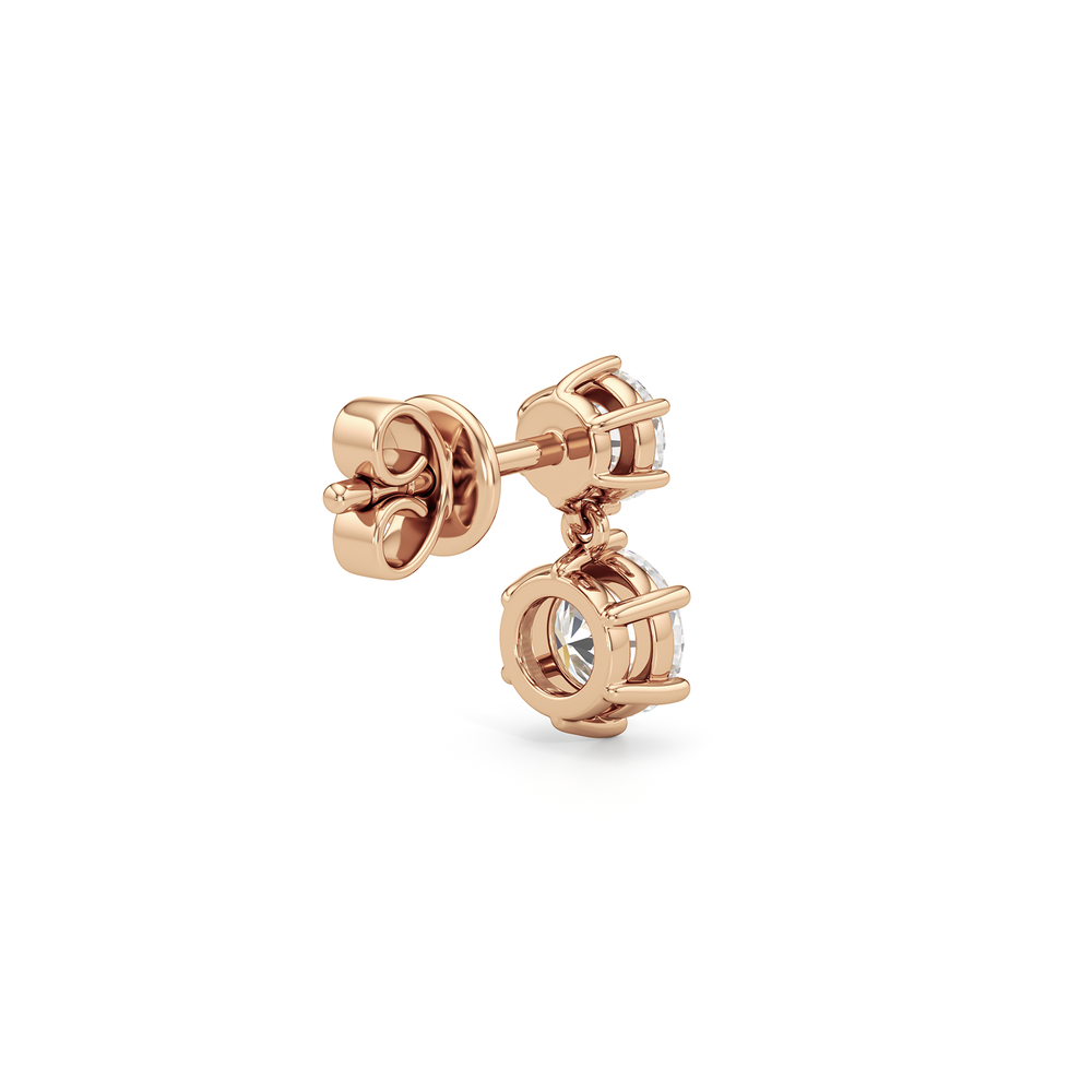 Diamond Duo Stud Earrings with 14KT Rose Gold / Lab / 1 Cut Diamond in 14KT Rose Gold / Lab / 1 view 5

