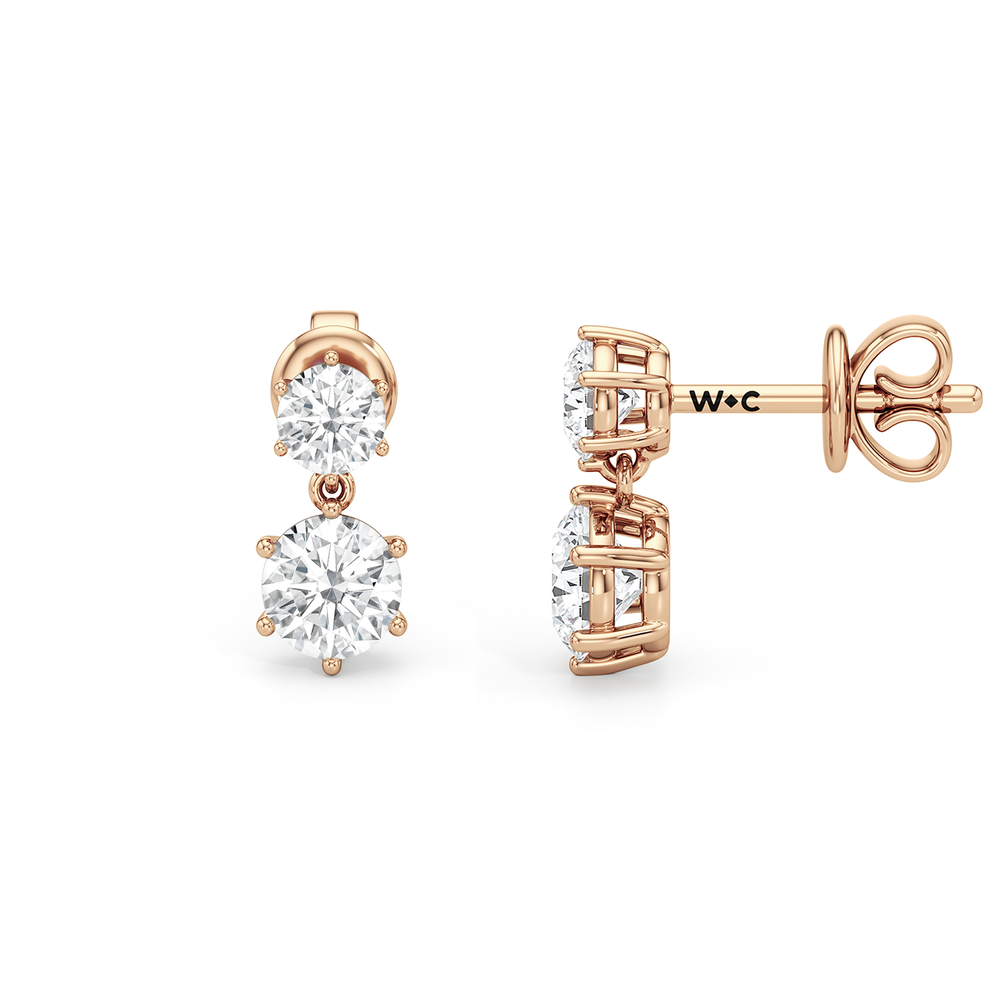 Diamond Duo Stud Earrings with 14KT Rose Gold / Lab / 1 Cut Diamond in 14KT Rose Gold / Lab / 1 view 6

