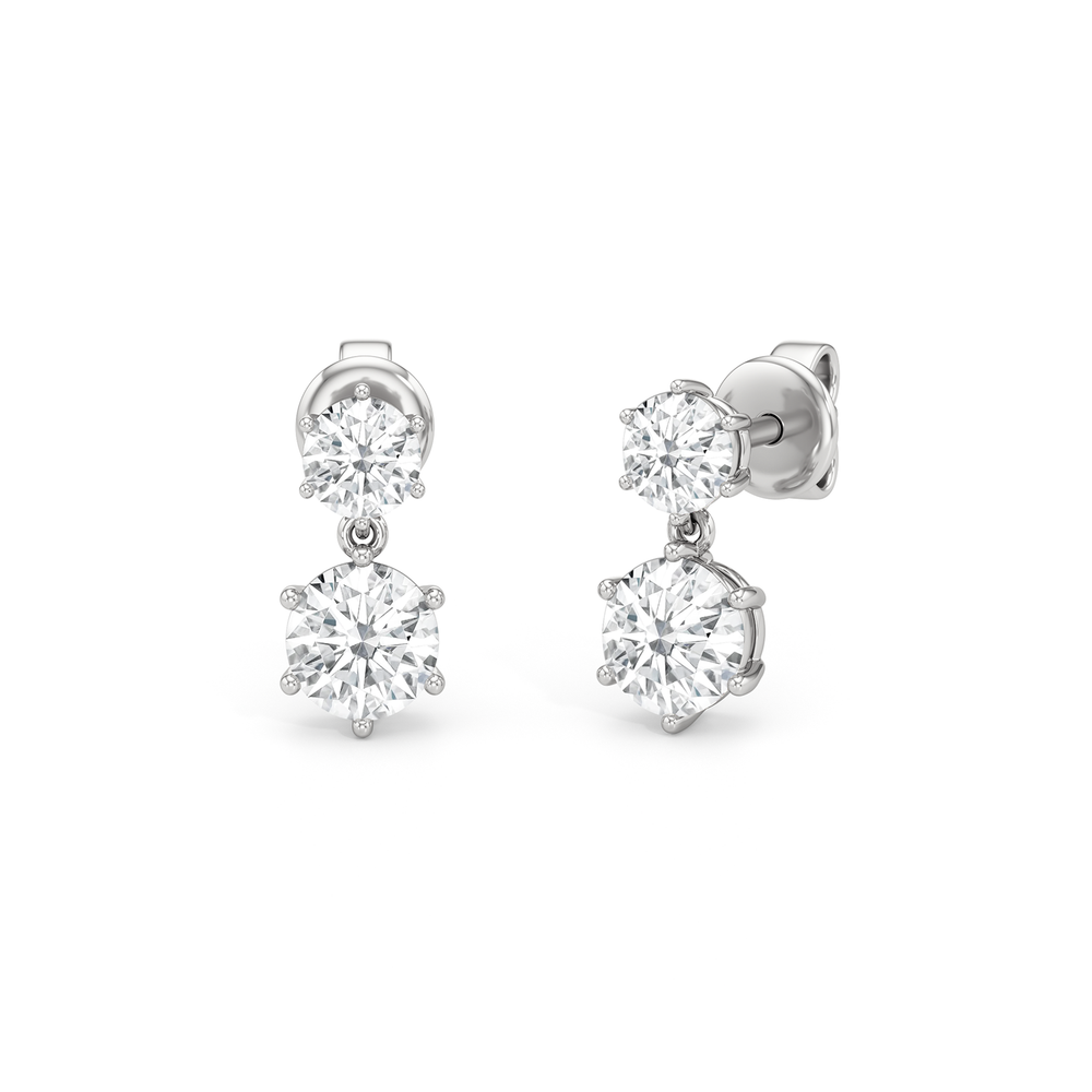 Diamond Duo Stud Earrings with 14KT White Gold / Lab / 1 Cut Diamond in 14KT White Gold / Lab / 1 view 1
