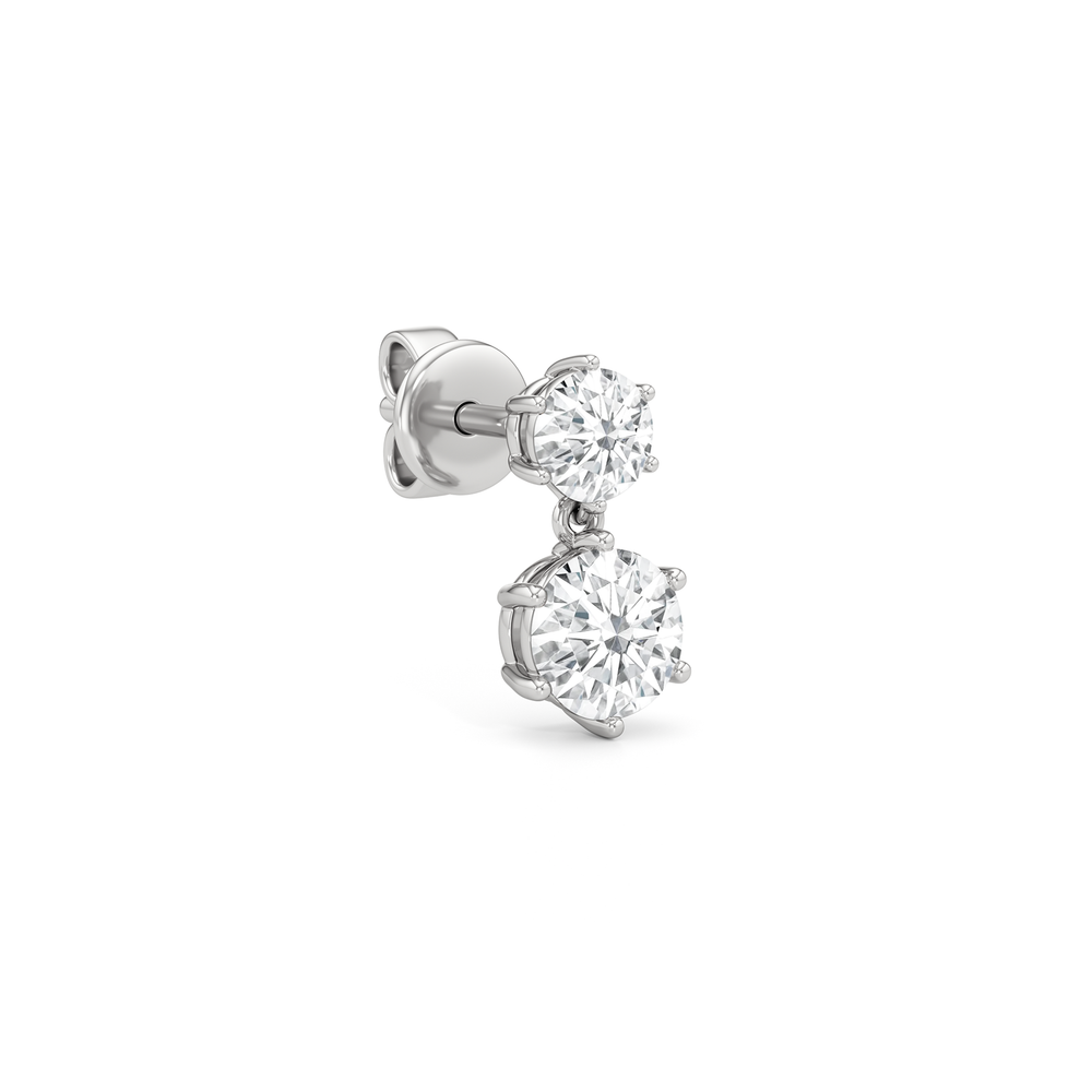 Diamond Duo Stud Earrings with 14KT White Gold / Lab / 1 Cut Diamond in 14KT White Gold / Lab / 1 view 4
