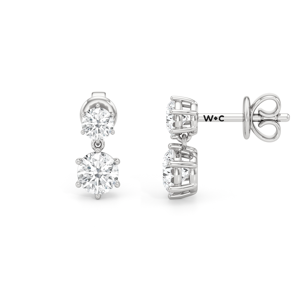Diamond Duo Stud Earrings with 14KT White Gold / Lab / 1 Cut Diamond in 14KT White Gold / Lab / 1 view 6
