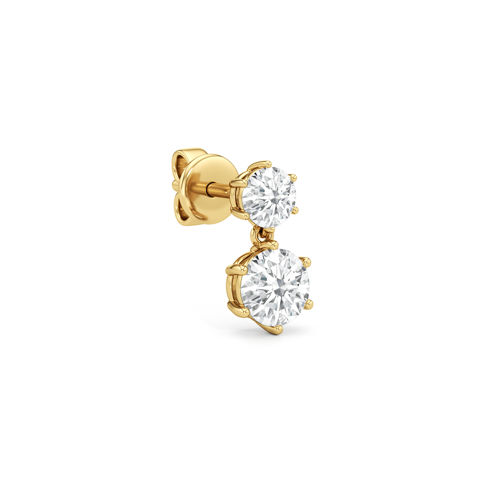 Diamond Duo Stud Earrings with 14KT Yellow Gold / Lab / 1 Cut Diamond in 14KT Yellow Gold / Lab / 1 view 4
