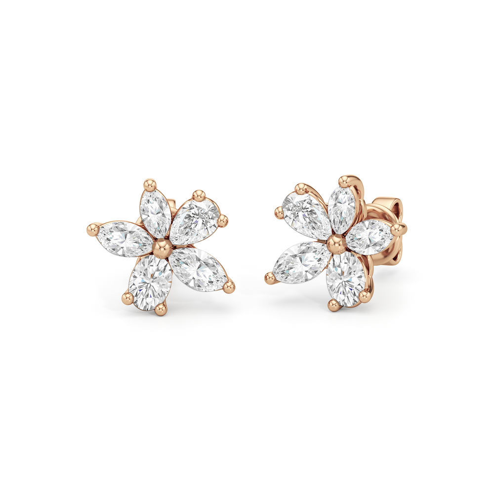 Plumeria Studs with 14KT Rose Gold / Lab / 1 Cut Diamond in 14KT Rose Gold / Lab / 1 view 1
