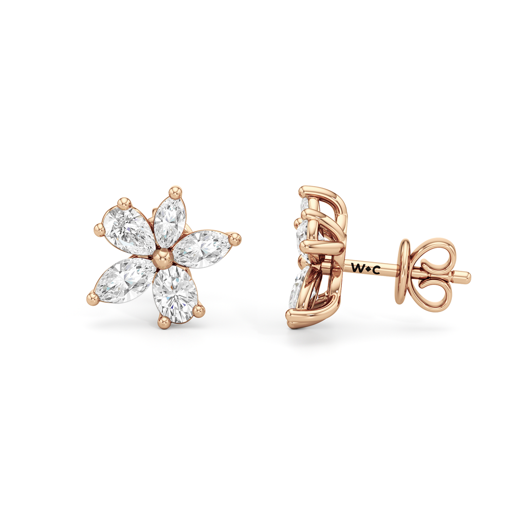 Plumeria Studs with 14KT Rose Gold / Lab / 1 Cut Diamond in 14KT Rose Gold / Lab / 1 view 6

