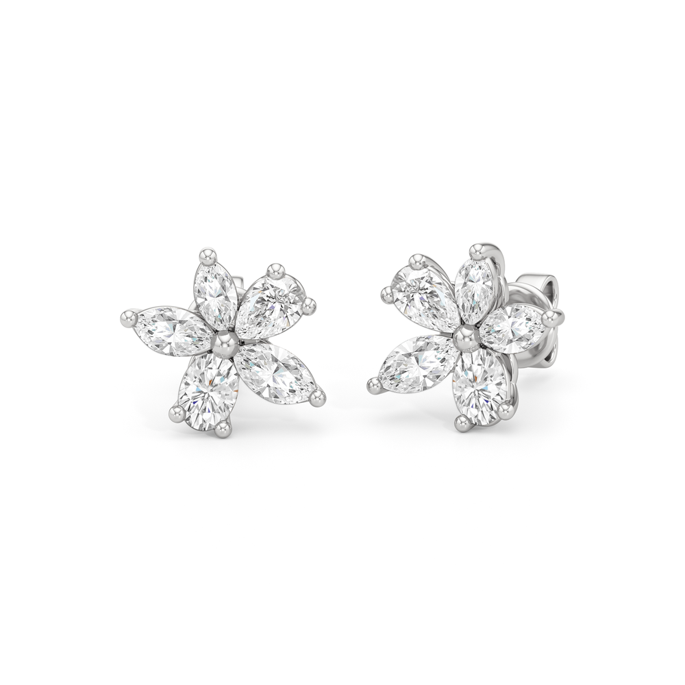 Plumeria Studs with 14KT White Gold / Lab / 1 Cut Diamond in 14KT White Gold / Lab / 1 view 1
