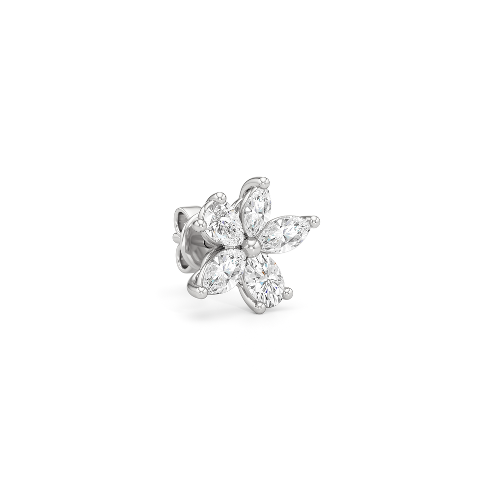 Plumeria Studs with 14KT White Gold / Lab / 1 Cut Diamond in 14KT White Gold / Lab / 1 view 4
