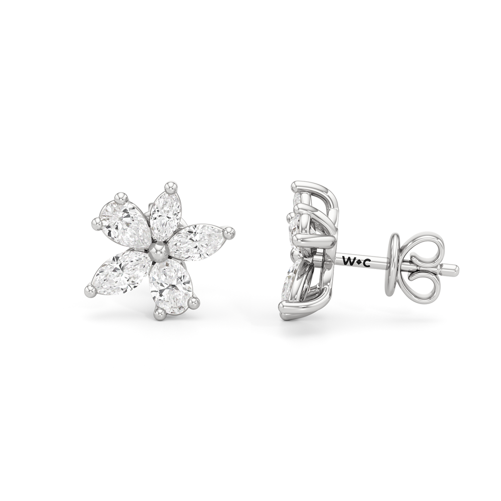 Plumeria Studs with 14KT White Gold / Lab / 1 Cut Diamond in 14KT White Gold / Lab / 1 view 6
