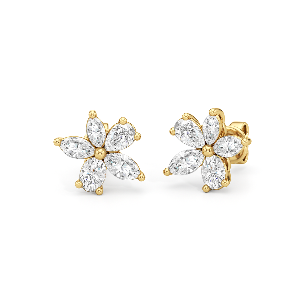 Plumeria Studs with 14KT Yellow Gold / Lab / 1 Cut Diamond in 14KT Yellow Gold / Lab / 1 view 1
