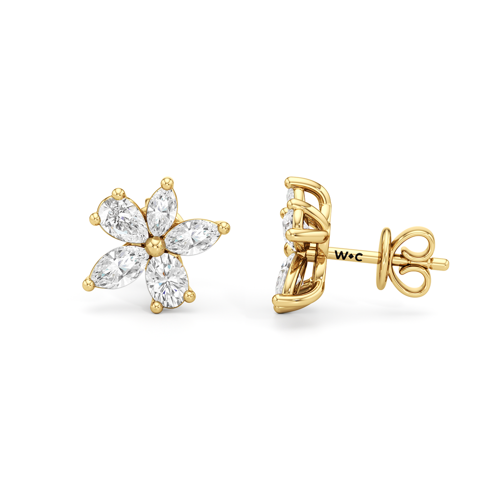 Plumeria Studs with 14KT Yellow Gold / Lab / 1 Cut Diamond in 14KT Yellow Gold / Lab / 1 view 6
