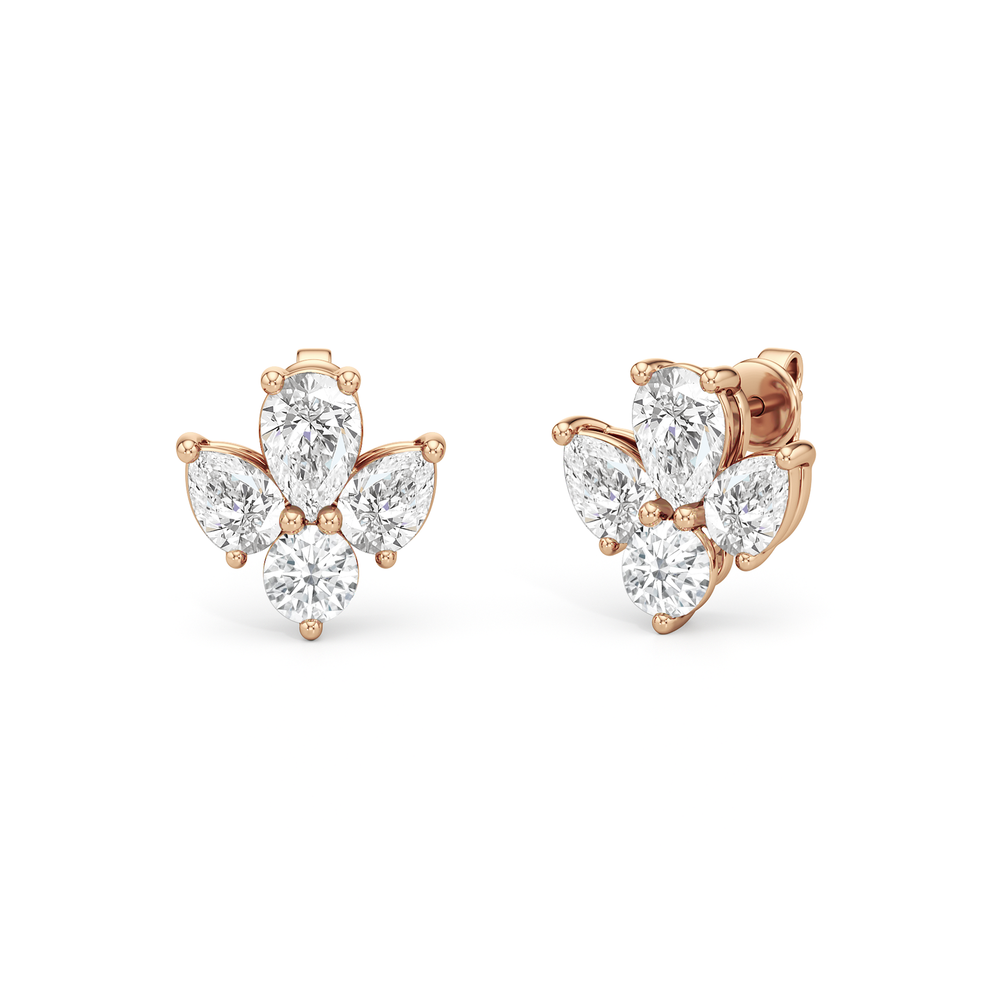 Classic Pear and Round Diamonds Cluster Earrings with 14KT Rose Gold / Lab / 1 Cut Diamond in 14KT Rose Gold / Lab / 1 view 1
