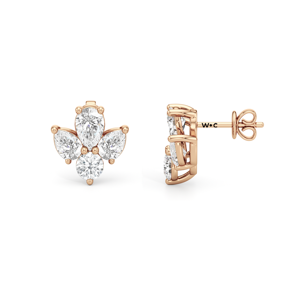 Classic Pear and Round Diamonds Cluster Earrings with 14KT Rose Gold / Lab / 1 Cut Diamond in 14KT Rose Gold / Lab / 1 view 6
