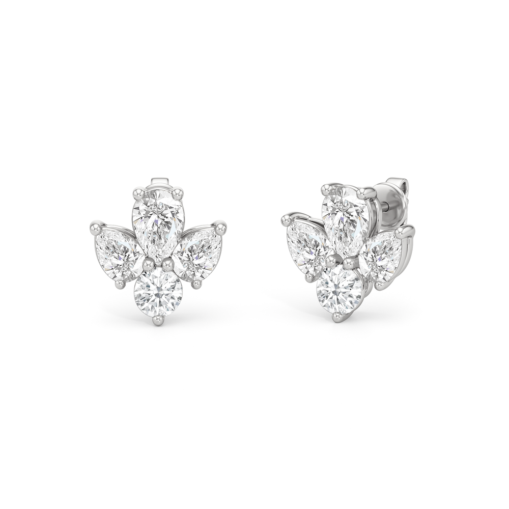 Classic Pear and Round Diamonds Cluster Earrings with 14KT White Gold / Lab / 1 Cut Diamond in 14KT White Gold / Lab / 1 view 1

