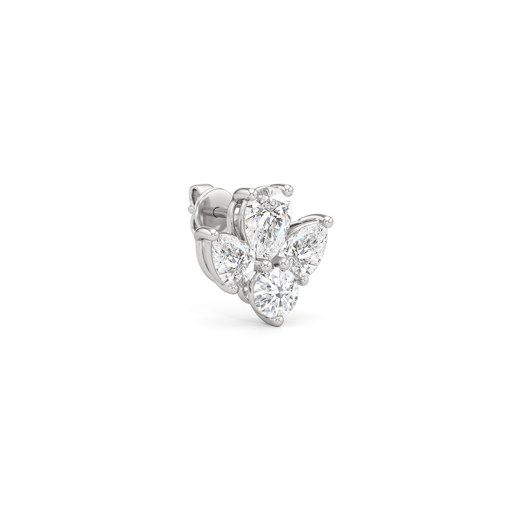 Classic Pear and Round Diamonds Cluster Earrings with 14KT White Gold / Lab / 1 Cut Diamond in 14KT White Gold / Lab / 1 view 4

