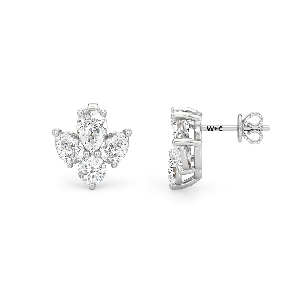 Classic Pear and Round Diamonds Cluster Earrings with 14KT White Gold / Lab / 1 Cut Diamond in 14KT White Gold / Lab / 1 view 6
