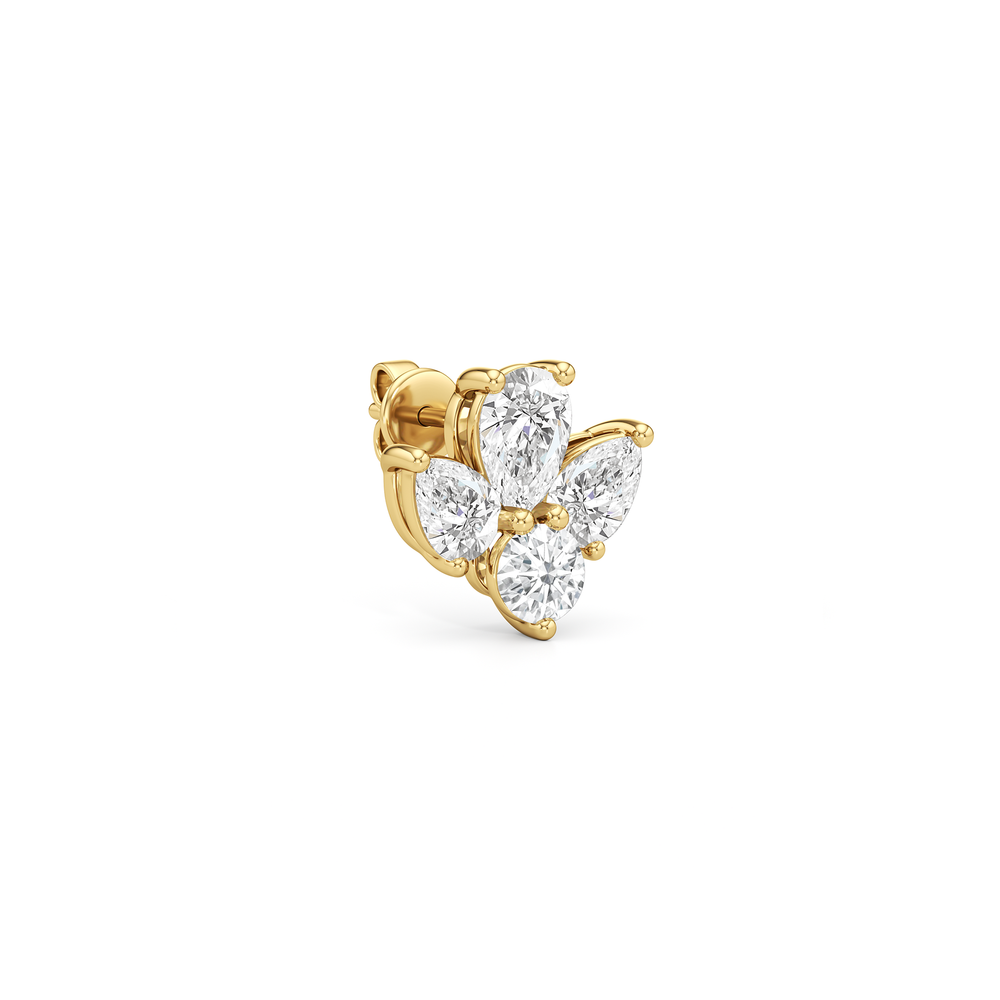 Classic Pear and Round Diamonds Cluster Earrings with 14KT Yellow Gold / Lab / 1 Cut Diamond in 14KT Yellow Gold / Lab / 1 view 4
