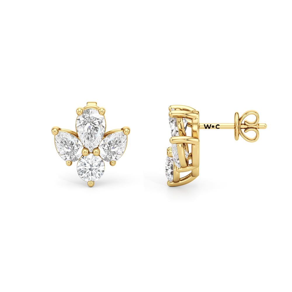 Classic Pear and Round Diamonds Cluster Earrings with 14KT Yellow Gold / Lab / 1 Cut Diamond in 14KT Yellow Gold / Lab / 1 view 6

