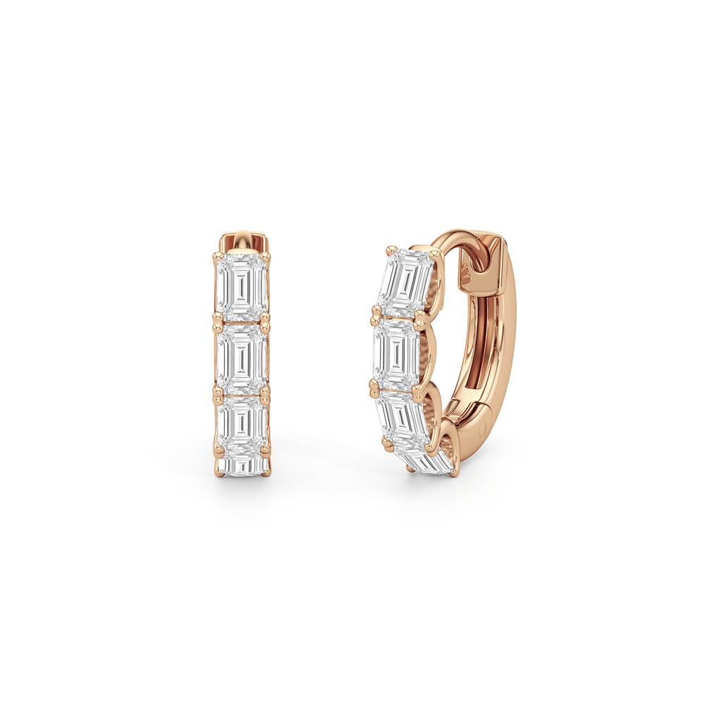 Emerald Cut Huggie Earrings with 14KT Rose Gold / Lab / 1 Cut Diamond in 14KT Rose Gold / Lab / 1 view 1
