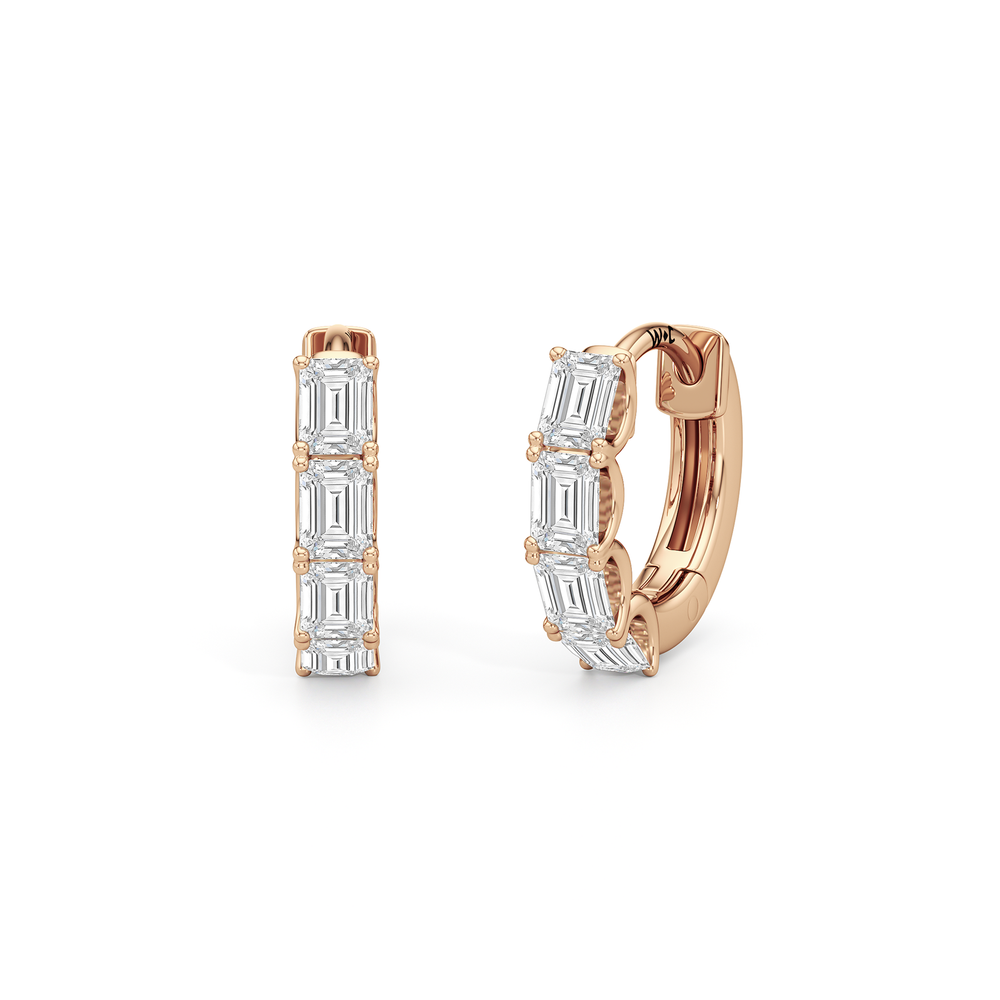 Emerald Cut Huggie Earrings with 14KT Rose Gold / Lab / 1 Cut Diamond in 14KT Rose Gold / Lab / 1 view 6
