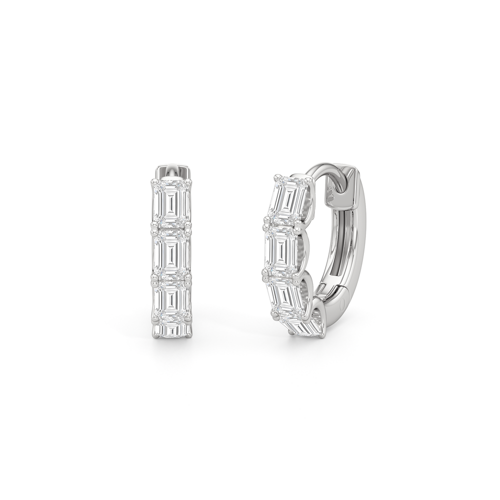 Emerald Cut Huggie Earrings with 14KT White Gold / Lab / 1 Cut Diamond in 14KT White Gold / Lab / 1 view 1
