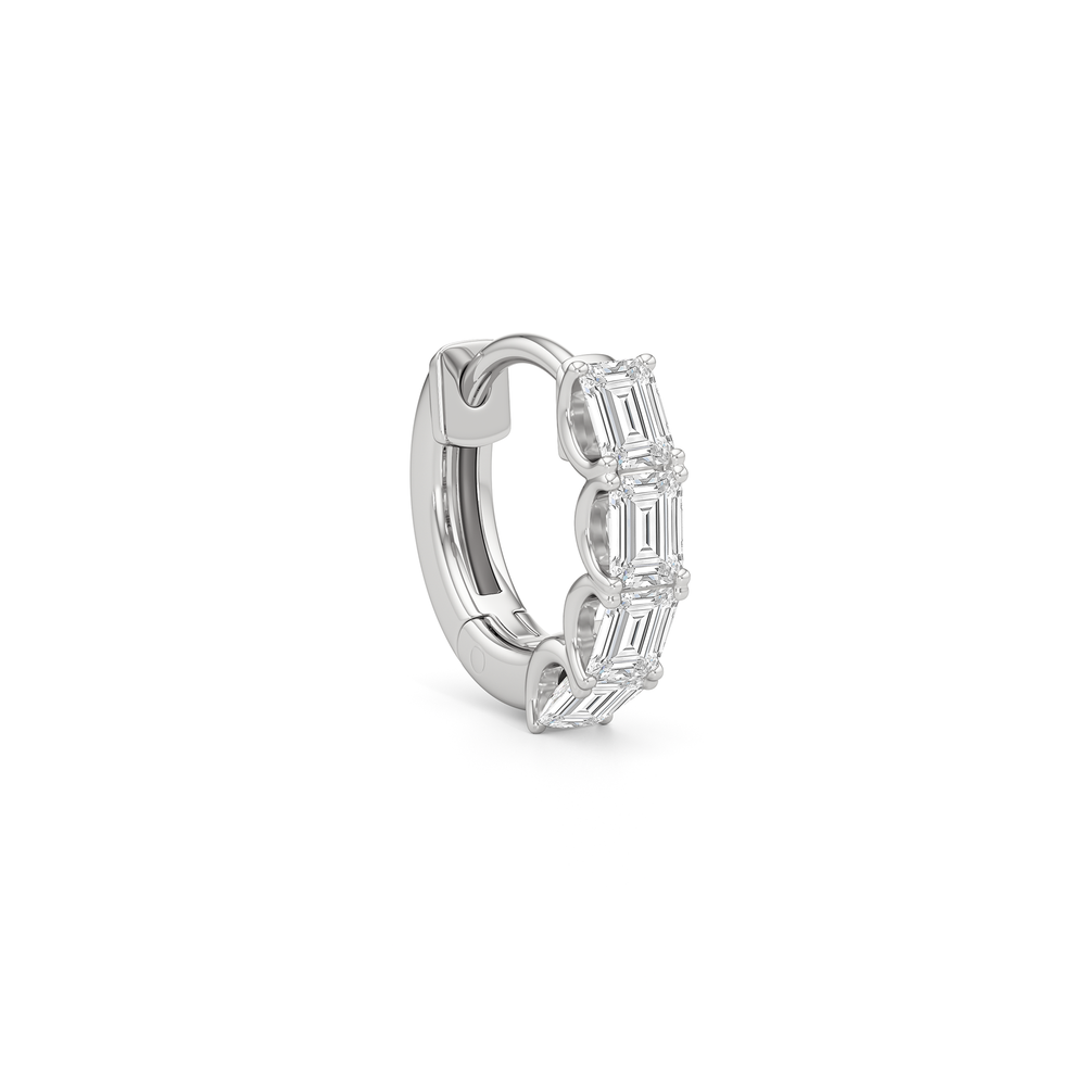 Emerald Cut Huggie Earrings with 14KT White Gold / Lab / 1 Cut Diamond in 14KT White Gold / Lab / 1 view 4
