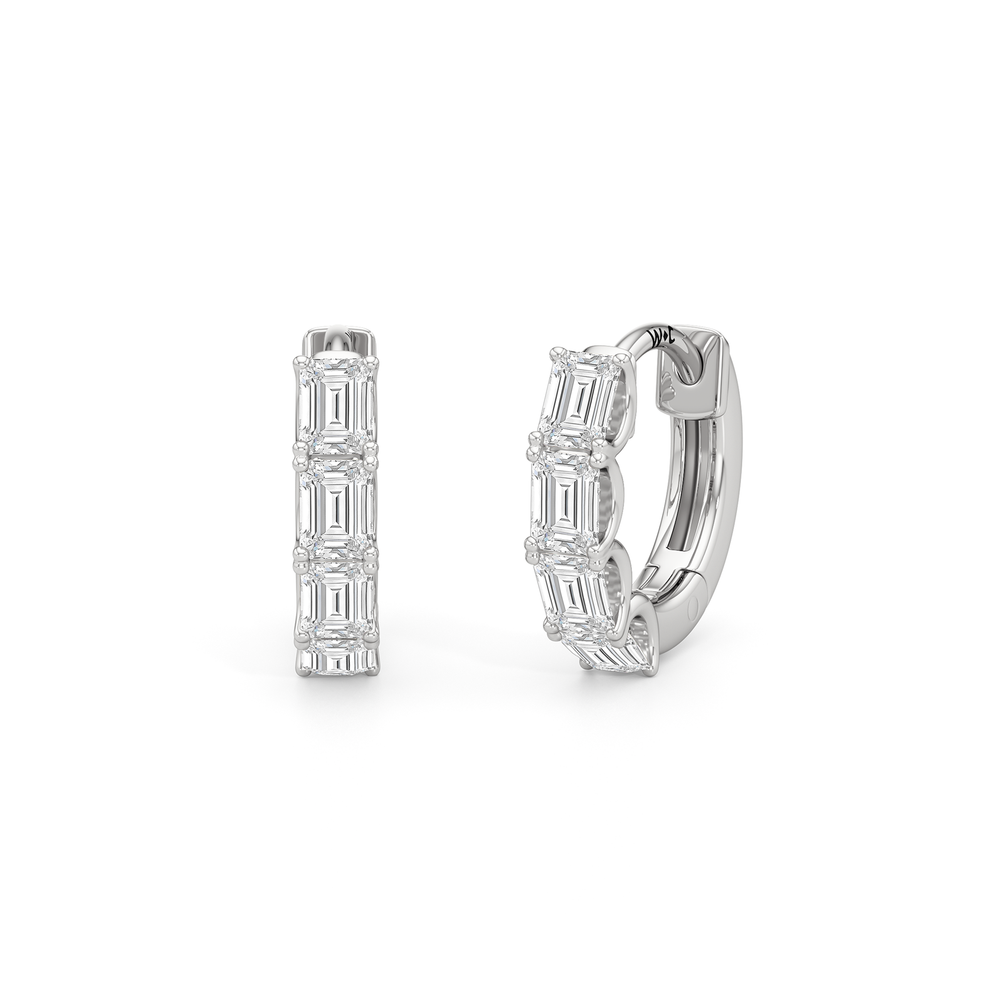 Emerald Cut Huggie Earrings with 14KT White Gold / Lab / 1 Cut Diamond in 14KT White Gold / Lab / 1 view 6
