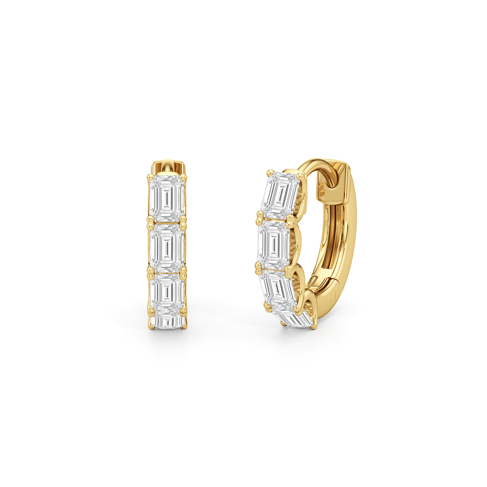 Emerald Cut Huggie Earrings with 14KT Yellow Gold / Lab / 1 Cut Diamond in 14KT Yellow Gold / Lab / 1 view 1
