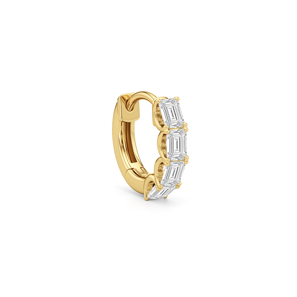 Emerald Cut Huggie Earrings with 14KT Yellow Gold / Lab / 1 Cut Diamond in 14KT Yellow Gold / Lab / 1 view 4
