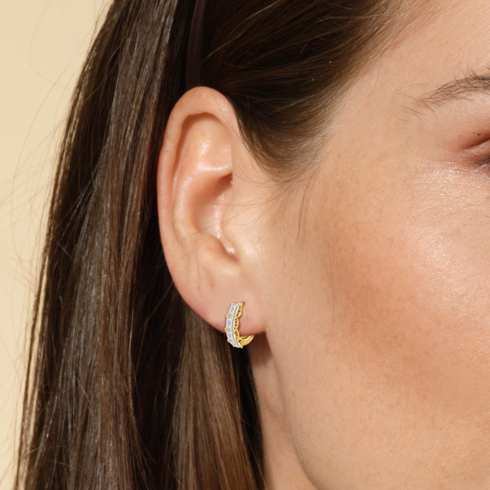 Emerald Cut Huggie Earrings with 14KT Yellow Gold / Lab / 1 Cut Diamond in 14KT Yellow Gold / Lab / 1 view 2
