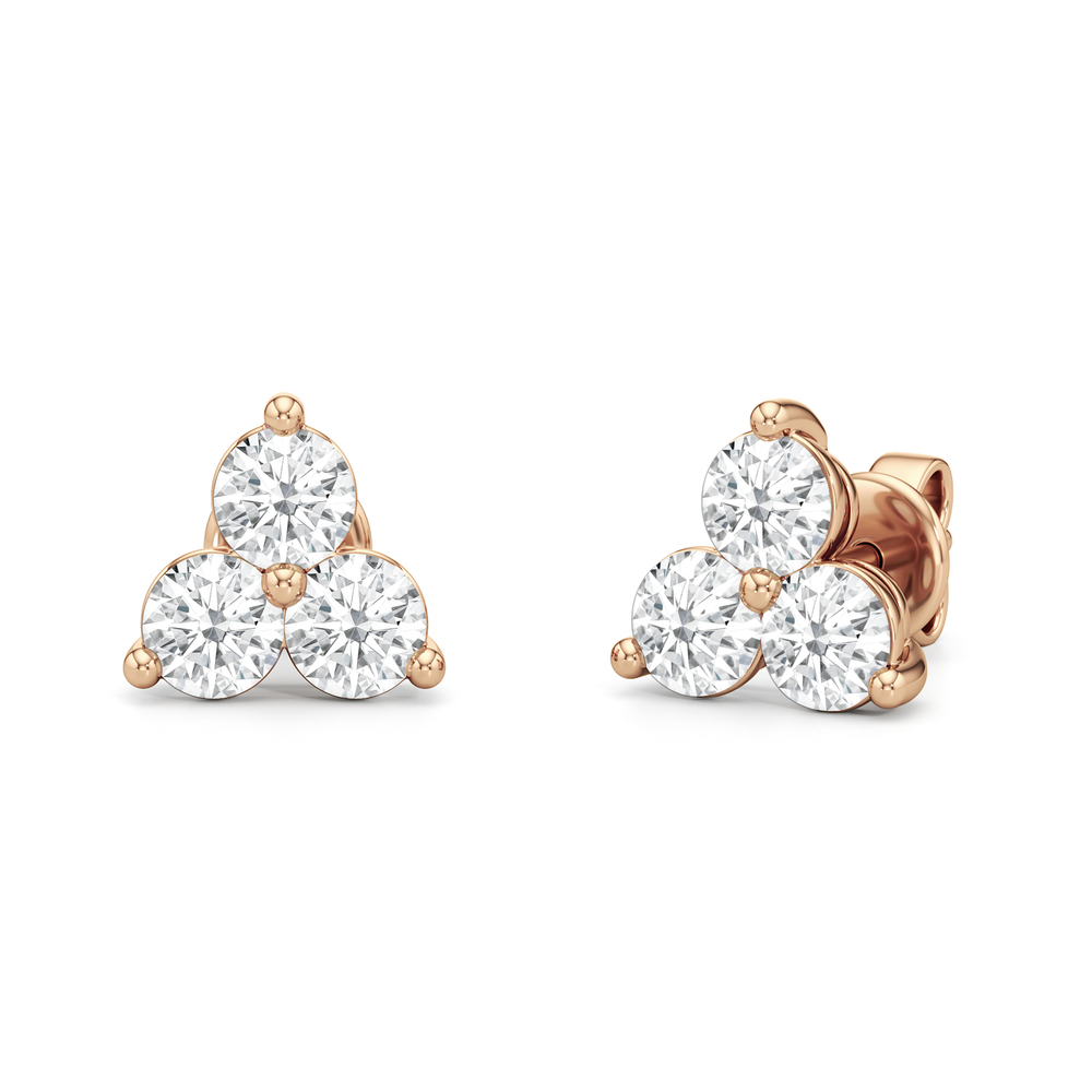 Classic Three Stone Cluster Diamond Earrings with 14KT Rose Gold / Lab / 1 Cut Diamond in 14KT Rose Gold / Lab / 1 view 1
